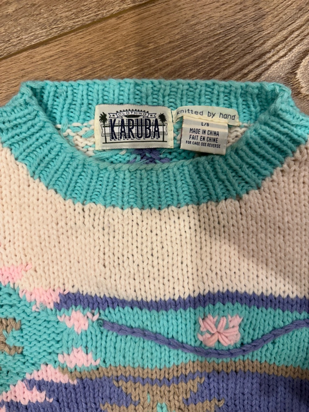 Handknitted Vintage Pastel Aztec Knit Crewneck - Pink, Teal, Lavender, Cream - Picture 2 of 6
